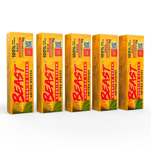 BEAST Numbing Cream Gold 100% fast-acting, long-lasting numbing cream for tattoos and cosmetic procedures, 5 packs