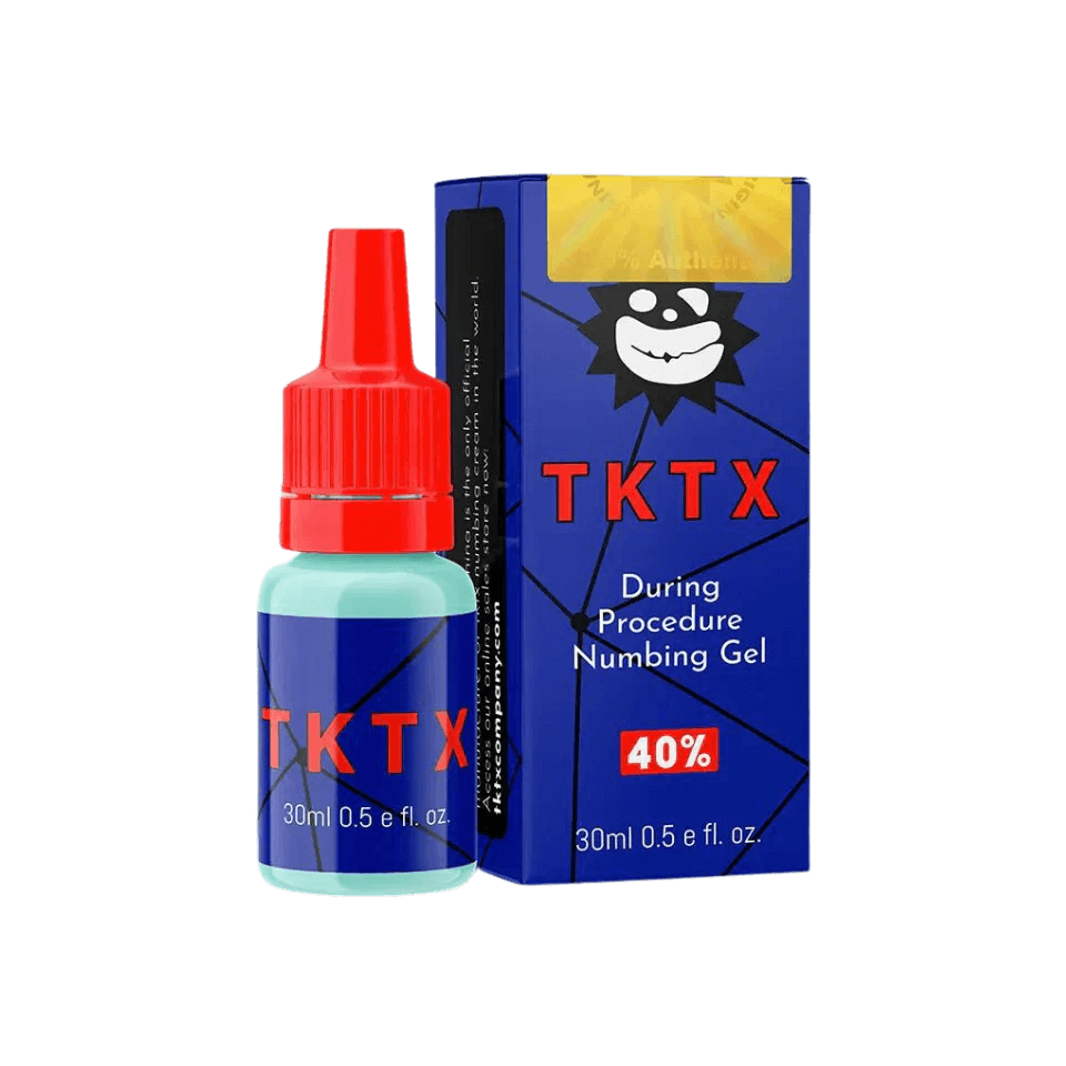 TKTX Numbing Gel 30ml tube for mid procedure tattoo pain relief on broken skin