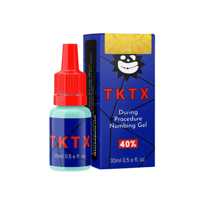 TKTX Numbing Gel 30ml tube for mid procedure tattoo pain relief on broken skin