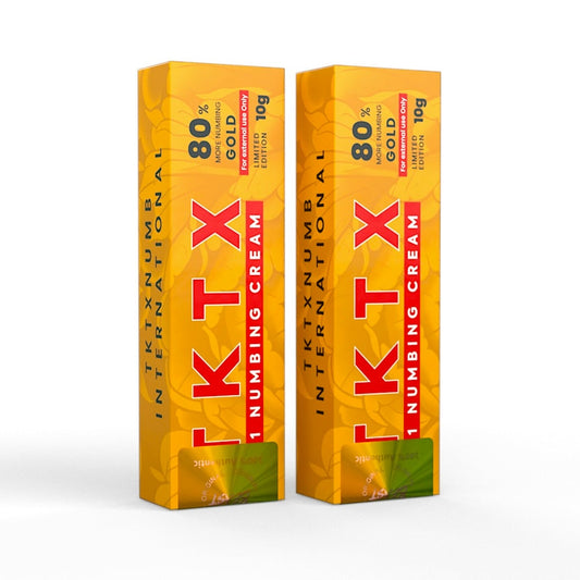 TKTX Numbing Cream Gold 80% 2-pack for fast, long-lasting pain relief during tattoos and cosmetic procedures