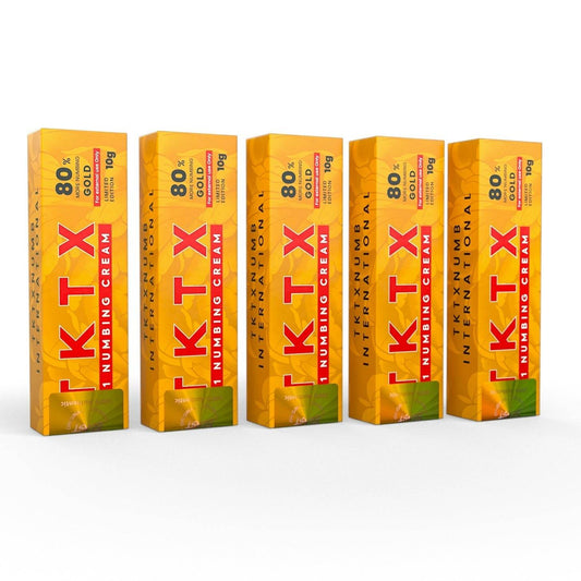TKTX Numbing Cream Gold 80% 5-pack for fast, long-lasting tattoo and cosmetic procedure pain relief